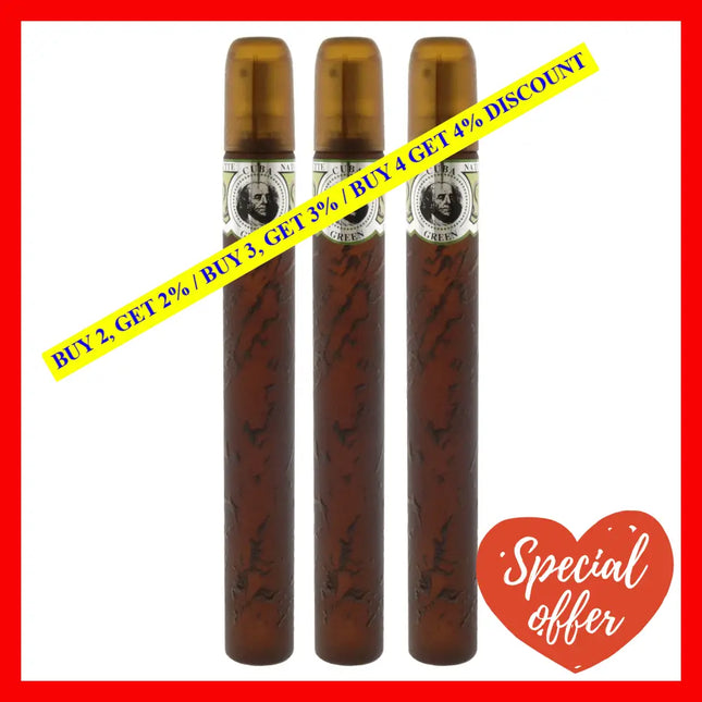 Cuba Green By For Men - 1.17 Oz Edt Spray Pack Of 3