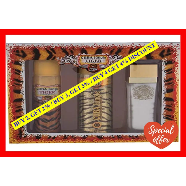 Cuba Jungle Tiger By For Women - 3 Pc Gift Set 3.3Oz Edp Spray 6.7Oz Deodorant Body 4.3Oz Lotion