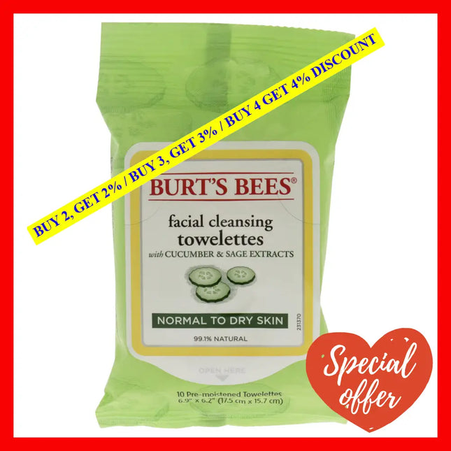 Facial Cleansing Towelettes - Cucumber And Sage By Burts Bees For Unisex 10 Count
