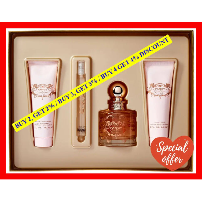 Fancy By Jessica Simpson For Women - 4 Pc Gift Set 3.4Oz Edp Spray 0.34Oz 3Oz Body Lotion Bath &