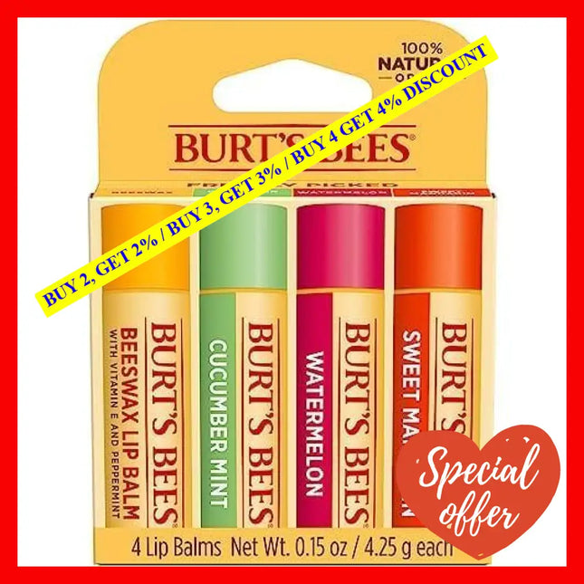 Freshly Picked Moisturizing Lip Balm Blister Pack By Burts Bees For Unisex - 4 X 0.15 Oz Watermelon