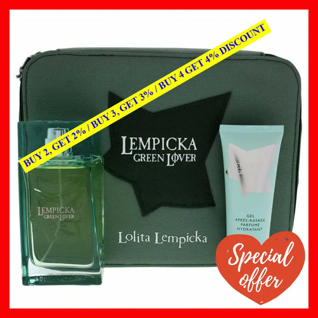 Green Lover By Lolita Lempicka For Men - 3 Pc Gift Set 3.4Oz Edt Spray 2.5Oz After Shave Gel Pouch