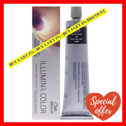 Illumina Color Permanent Creme Hair - 10-1 Lightest Blonde-Ash By Wella For Unisex 2 Oz