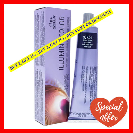 Illumina Color Permanent Creme Hair - 10 36 Lightest Blonde-Gold Violet By Wella For Unisex 2 Oz