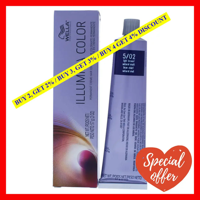 Illumina Color Permanent Creme Hair - 5 02 Light Brown-Natural Matt By Wella For Unisex 2 Oz