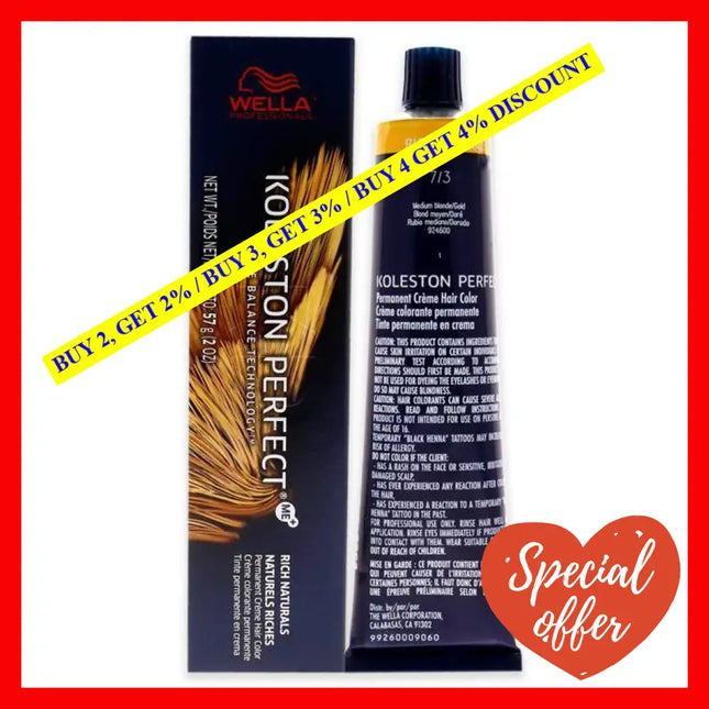 Koleston Perfect Permanent Creme Hair Color - 7 3 Medium Blonde-Gold By Wella For Unisex 2 Oz