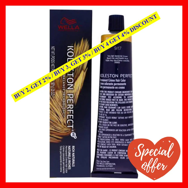Koleston Perfect Permanent Creme Hair Color - 9 17 Very Light Blonde-Ash Brown By Wella For Unisex