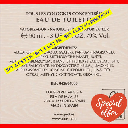 Les Colognes Concentrees By Tous For Men - 3.4 Oz Edt Spray