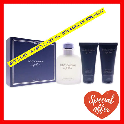 Light Blue By Dolce And Gabbana For Men - 3 Pc Gift Set 4.2Oz Edt Spray 1.6Oz After Shave Balm