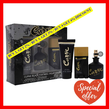 Liz Claiborne Curve Black For Men 3 Pc Gift Set 2.5Oz Edc Spray 3.4Oz After Shave Balm 1.7Oz