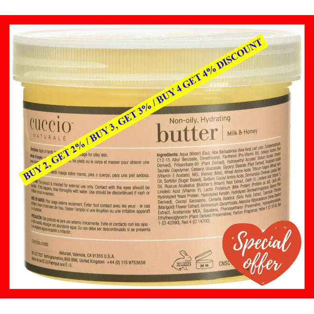 Luxury Spa Non-Oily Hydrating Butter - Milk And Honey By Cuccio Naturale For Unisex 26 Oz Body