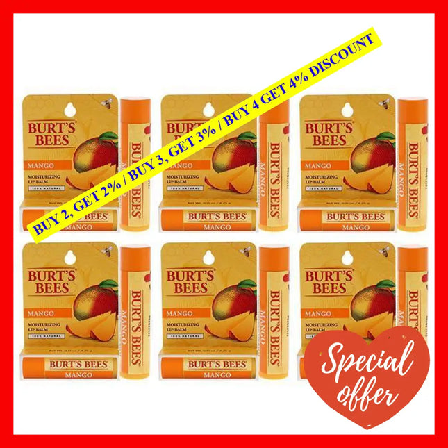 Mango Moisturizing Lip Balm Blister By Burts Bees For Unisex - 0.15 Oz Pack Of 6