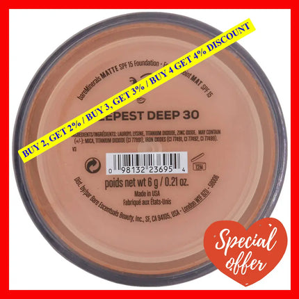Matte Foundation Spf 15 - 30 Deepest Deep By Bareminerals For Women 0.21 Oz