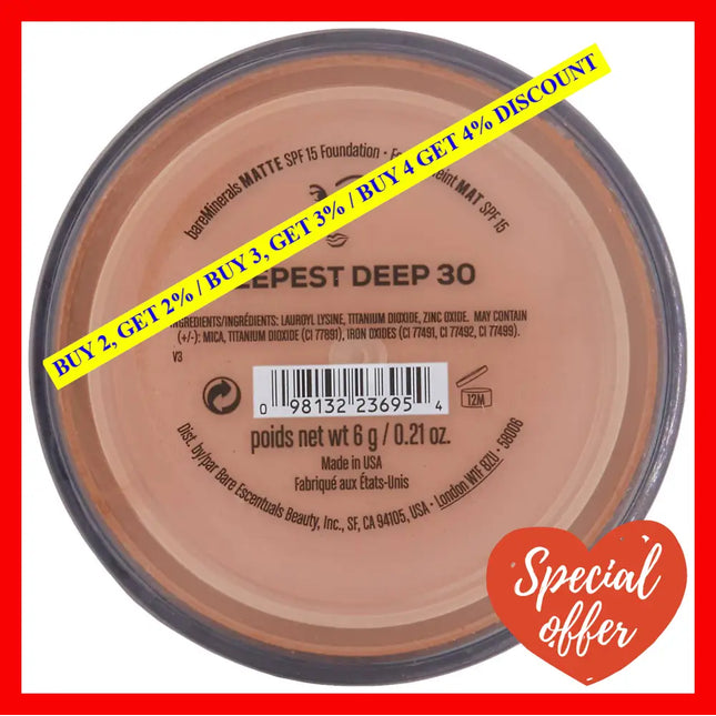 Matte Foundation Spf 15 - 30 Deepest Deep By Bareminerals For Women 0.21 Oz