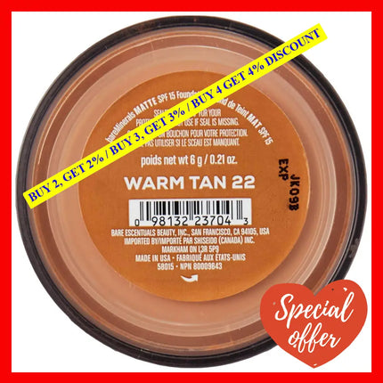 Matte Foundation Spf 15 - Warm Tan (W35) By Bareminerals For Women 0.21 Oz