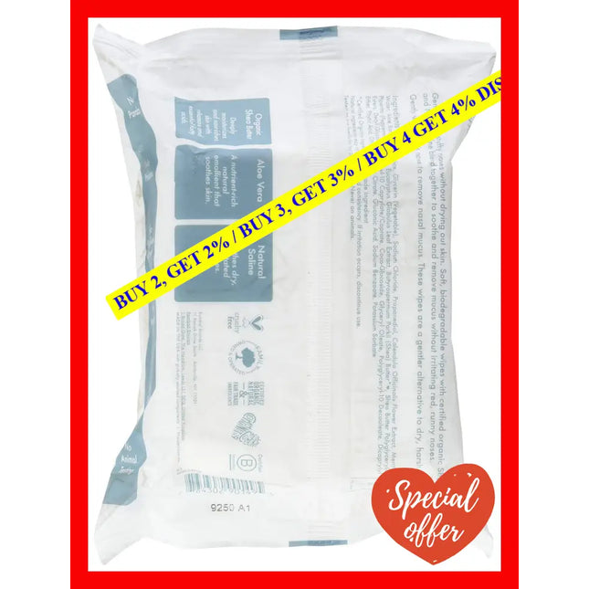 Natural Saline Fragrance-Free Baby Shea Butter Nose Wipes By Moisture For Kids - 30 Count