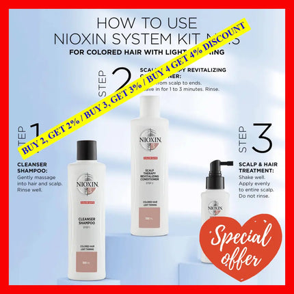 Nioxin System 3 Cleanser Shampoo Color Treated Hair With Light Thinning 10.14 Fl Oz (Pack Of 1)