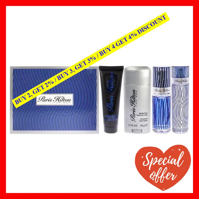 Paris Hilton By For Men - 4 Pc Gift Set 3.4Oz Edt Spray 3Oz Hair And Body Wash 2.75Oz Alcohol Free