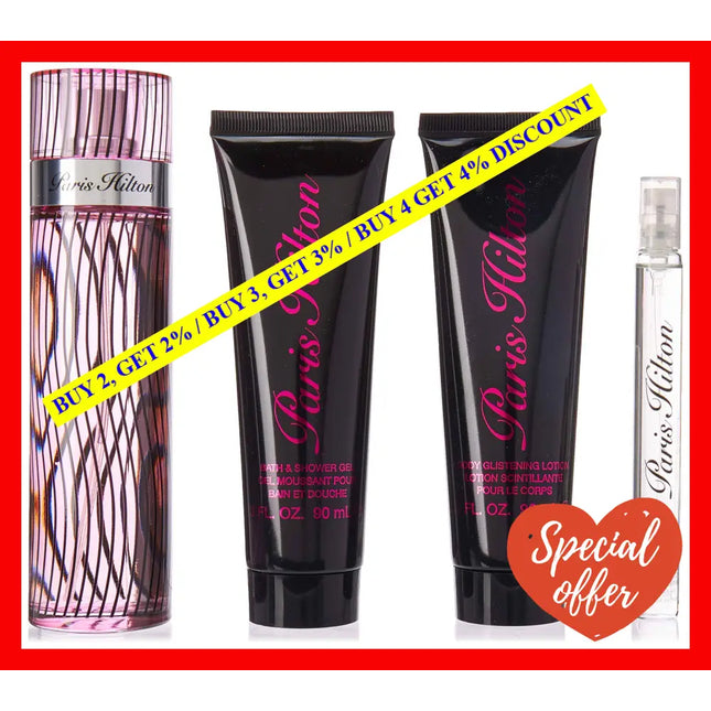 Paris Hilton By For Women - 4 Pc Gift Set 3.4Oz Edp Spray 0.34Oz 3.0Oz Body Lotion 3Oz Bath And