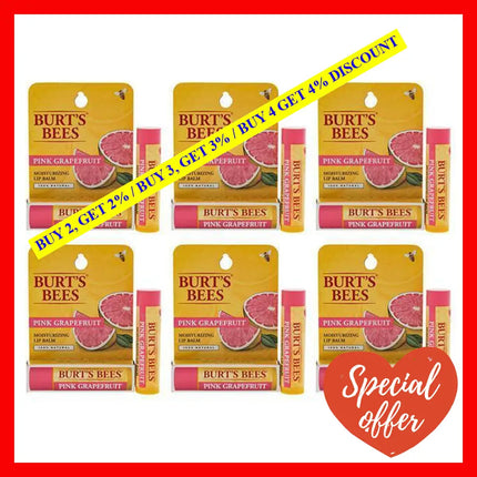 Pink Grapefruit Moisturizing Lip Balm Blister By Burts Bees For Unisex - 0.15 Oz Pack Of 6