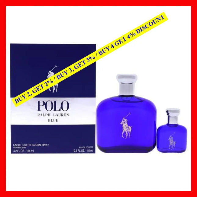 Polo Blue By Ralph Lauren For Men - 2 Pc Gift Set 4.2Oz Edt Spray 0.5Oz Splash