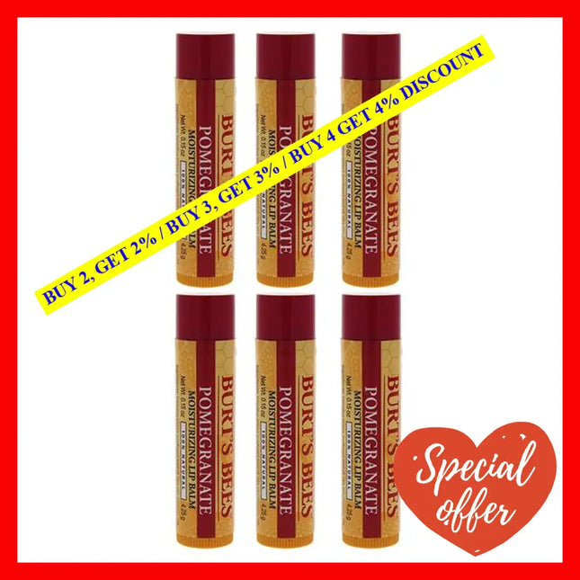Pomegranate Moisturizing Lip Balm By Burts Bees For Unisex - 0.15 Oz Pack Of 6
