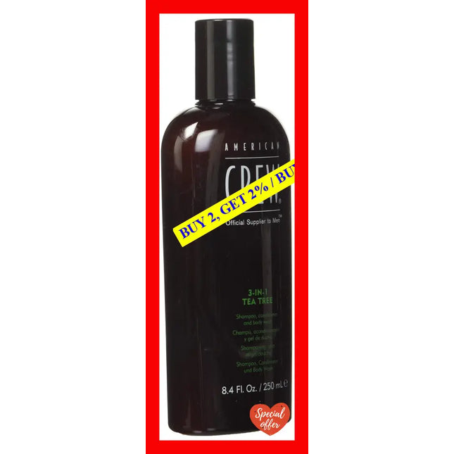 Shampoo Conditioner & Body Wash For Men By American Crew 3-In-1 Tea Tree Scent 8.4 Fl Oz