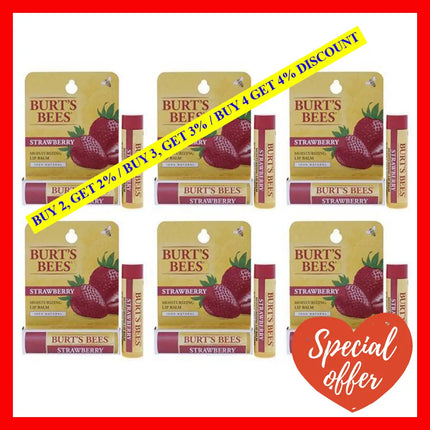 Strawberry Moisturizing Lip Balm Blister By Burts Bees For Unisex - 0.15 Oz Pack Of 6