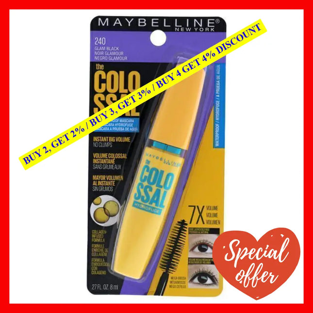 The Colossal Volum Express Waterproof Mascara - # 240 Glam Black By Maybelline For Women 0.27 Oz