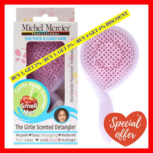 The Girlie Scented Detangler Brush Candy Apple Thick And Curly Hair - Purple-Pink By Michel Mercier