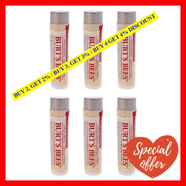 Ultra Conditioning Lip Balm With Kokum Butter Blister By Burts Bees For Unisex - 0.15 Oz Pack Of 6