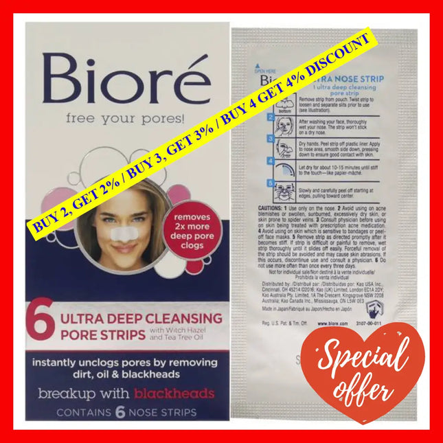 Ultra Deep Cleansing Pore Strips By Biore For Unisex - 6 Pc