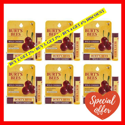 Wild Cherry Moisturizing Lip Balm Blister By Burts Bees For Unisex - 0.15 Oz Pack Of 6