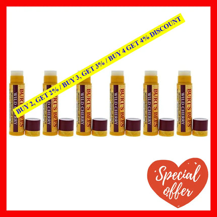 Wild Cherry Moisturizing Lip Balm By Burts Bees For Unisex - 0.15 Oz Pack Of 6