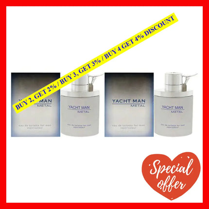 Yacht Man Metal By Myrurgia For Men - 3.4 Oz Edt Spray Pack Of 2