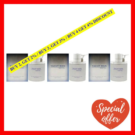 Yacht Man Metal By Myrurgia For Men - 3.4 Oz Edt Spray Pack Of 3