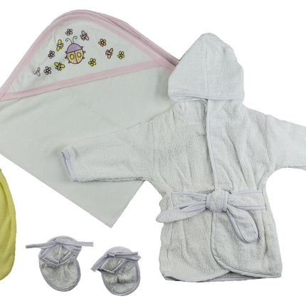 Girls Infant Robe, Hooded Towel and Washcloth Mitt - 3 pc Set  CS_0002