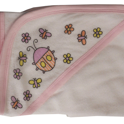 Hooded Towel with Pink Binding and Screen Prints 021SP