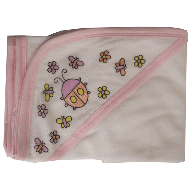 Hooded Towel with Pink Binding and Screen Prints 021SP