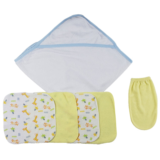Blue Hooded Towel, Washcloths and Hand Washcloth Mitt - 6 pc Set  CS_0006