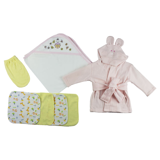 Pink Infant Robe, Hooded Towel, Washcloths and Hand Washcloth Mitt - 7 pc Set  CS_0011