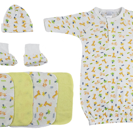 Gown, Cap Booties and Washcloths - 7 pc Set CS_0019
