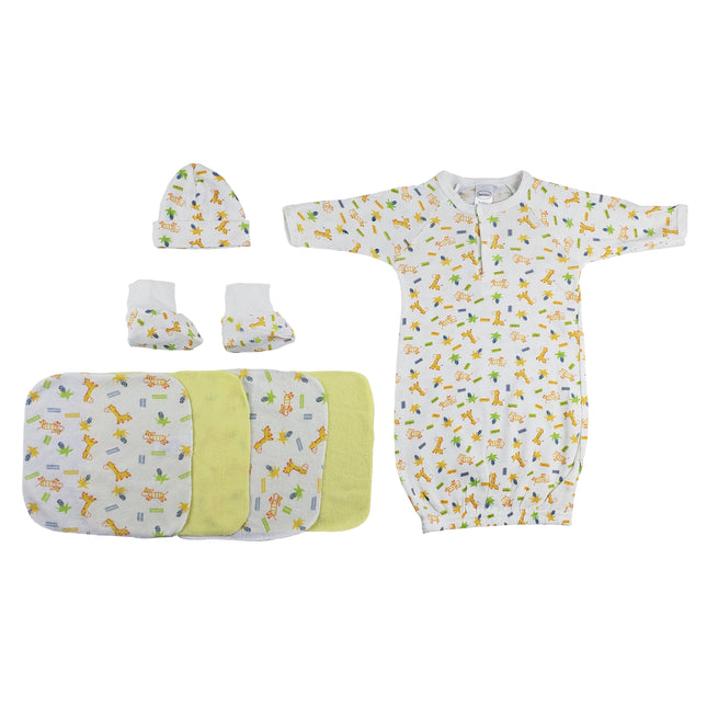 Gown, Cap Booties and Washcloths - 7 pc Set CS_0019