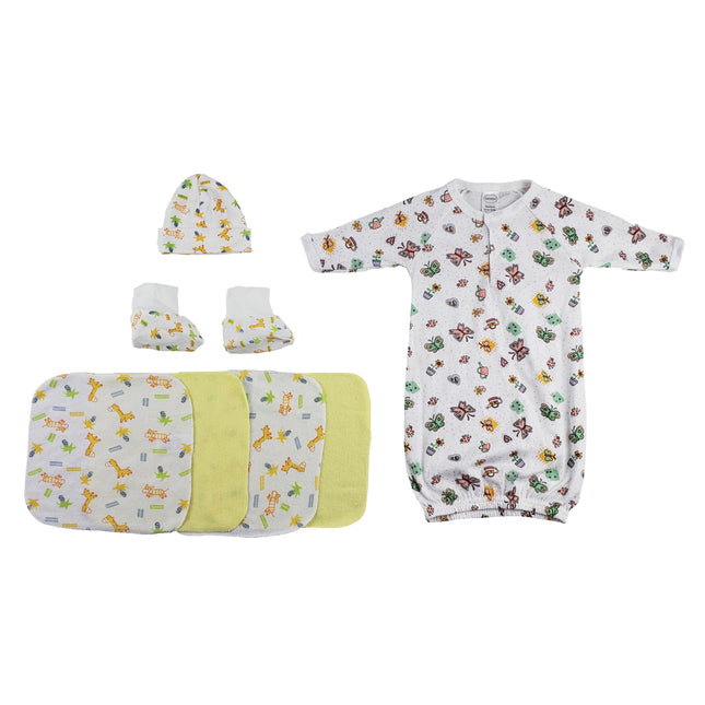 Gown, Cap Booties and Washcloths - 7 pc Set CS_0020