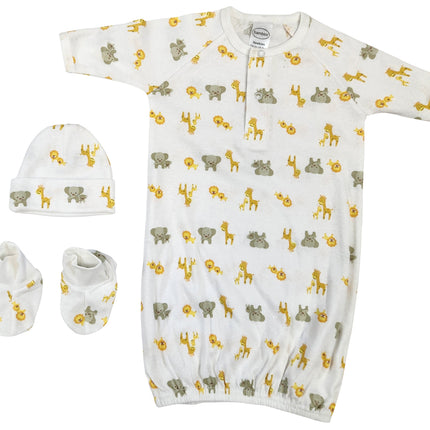 Newborn Baby Boy, Baby Girl, Unisex Infant Gown, Caps, Booties - 3 pc Set  NC_0252