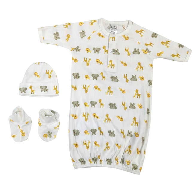 Newborn Baby Boy, Baby Girl, Unisex Infant Gown, Caps, Booties - 3 pc Set  NC_0252