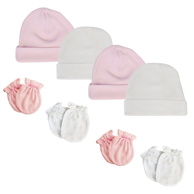 Baby Girls Cap and Infant MIttens - 8 pc Set NC_0257