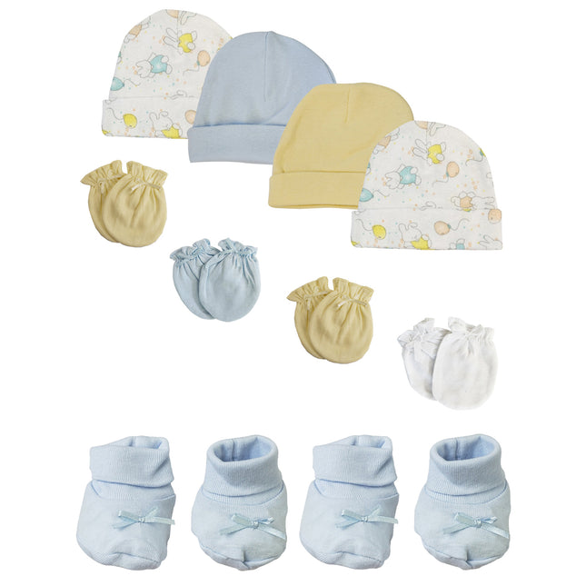 Preemie Baby Boy Caps with Infant Mittens and Booties - 10 Pack NC_0206
