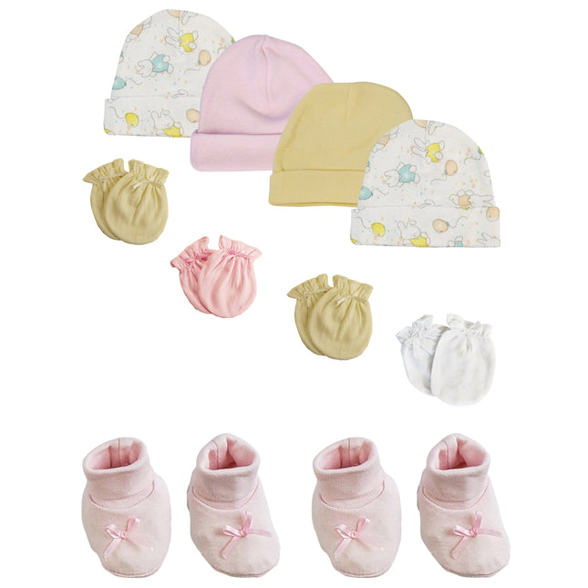 Preemie Baby Girl Caps with Infant Mittens and Booties - 10 Pack NC_0208