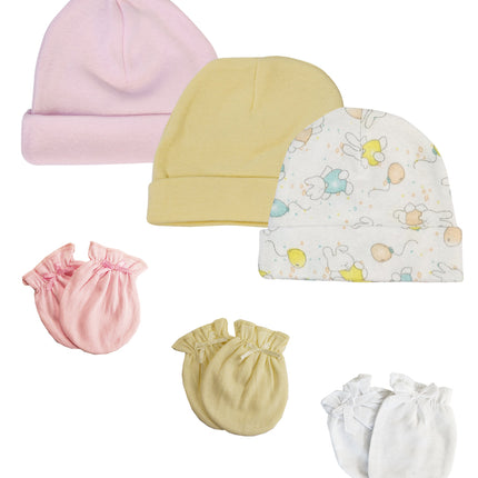 Girls Baby Caps and Mittens (Pack of 6) NC_0273